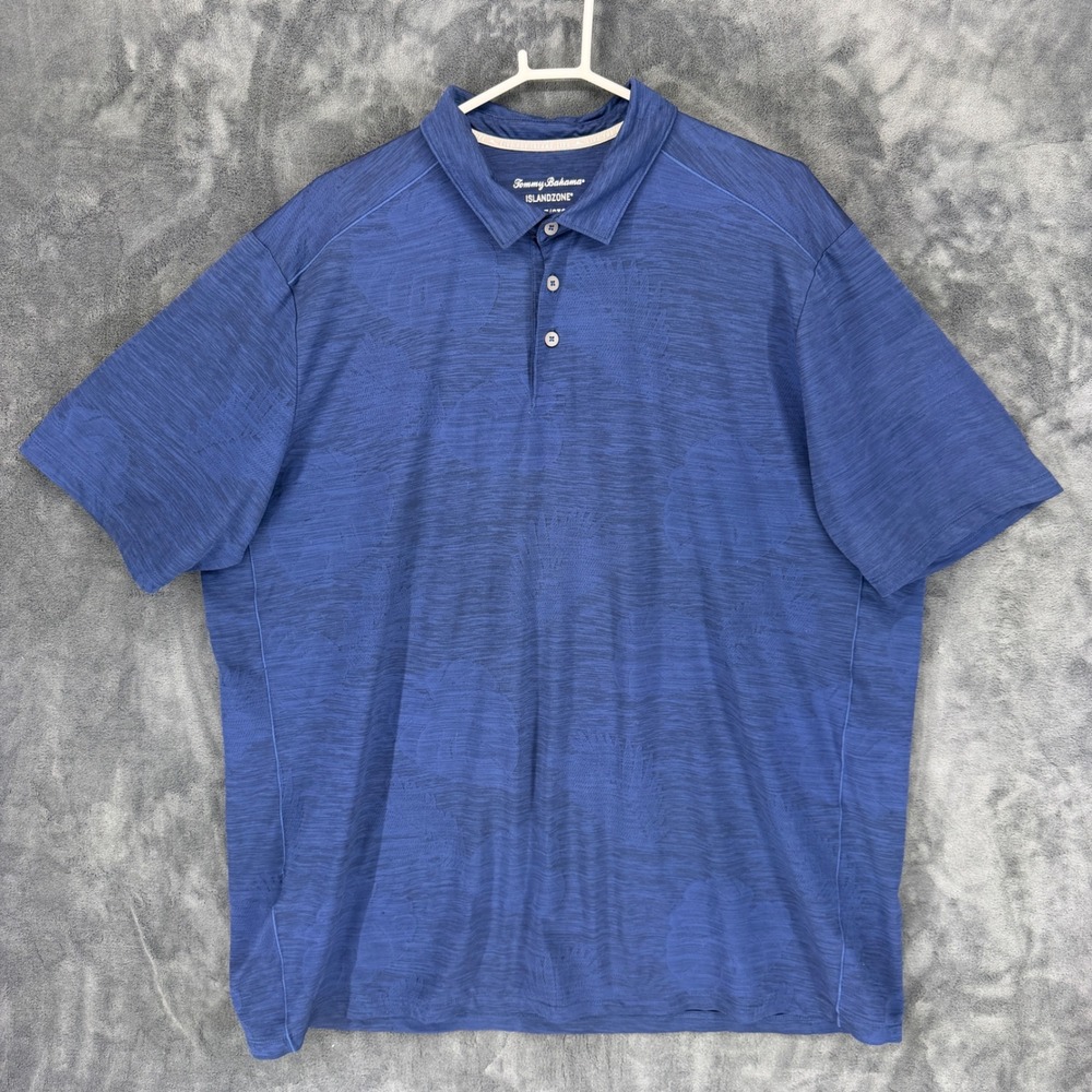 Tommy Bahama IslandZone Blue Tropical Leaf Polo Shirt Mens 2XLT Tall 2TGL